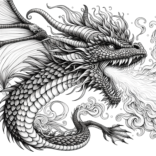 Fierce Dragon Breathing Fire Coloring Page