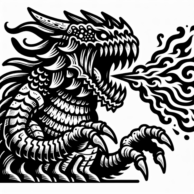 A coloring page of Fire-Breathing Dragon Coloring Page