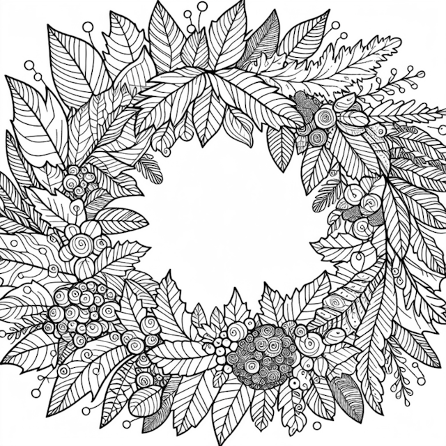 A coloring page of Floral Wreath Coloring Page