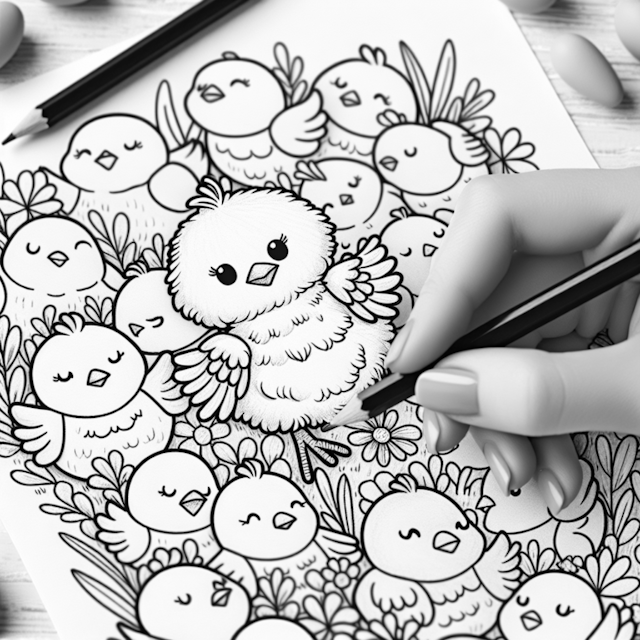 A coloring page of Fluffy Chick and Friends Coloring Adventure