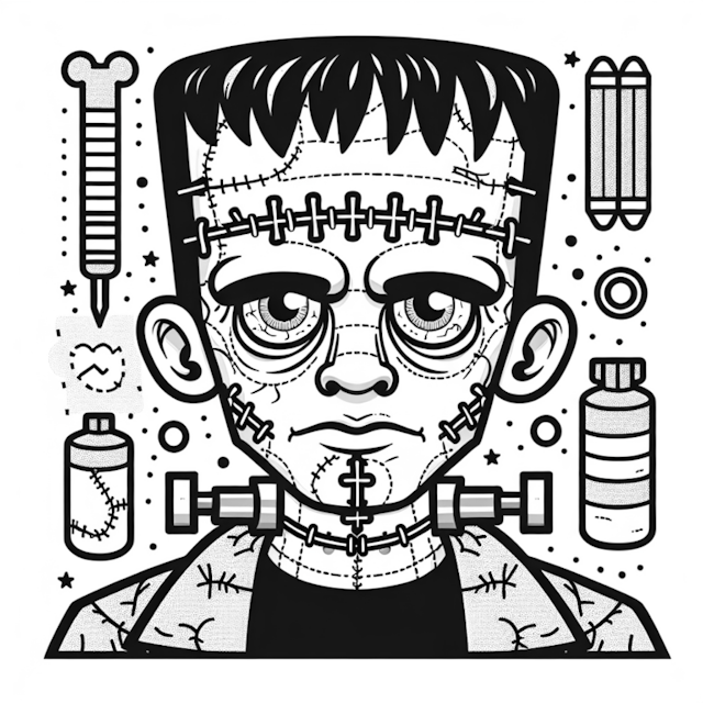A coloring page of Frankenstein’s Monster Coloring Page