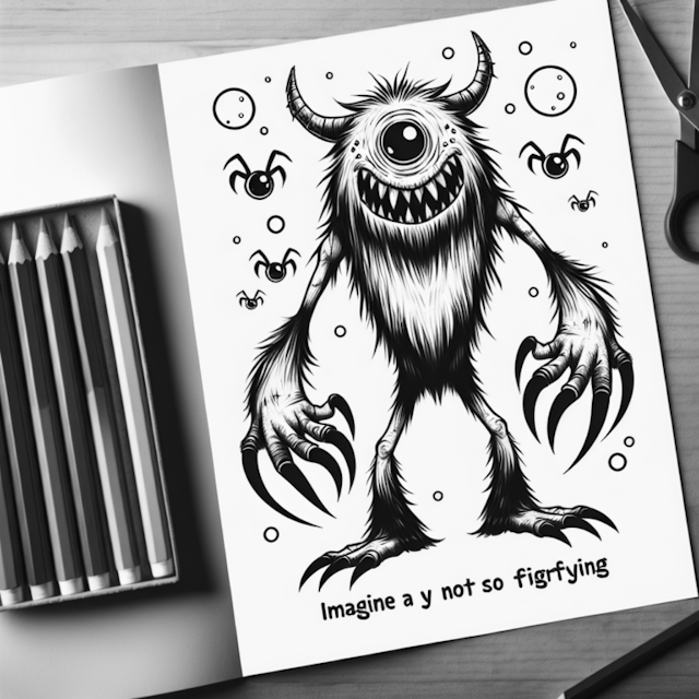 A coloring page of Friendly Monster and Spiders Coloring Fun