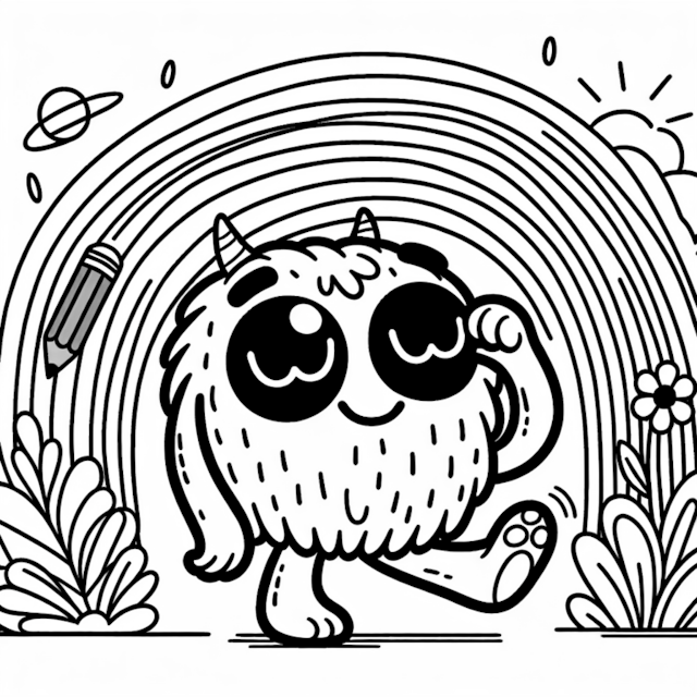 A coloring page of Fuzzy’s Rainbow Adventure Coloring Page