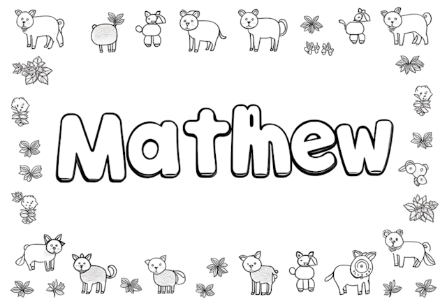 A coloring page of Mathew’s Animal Friends Coloring Page