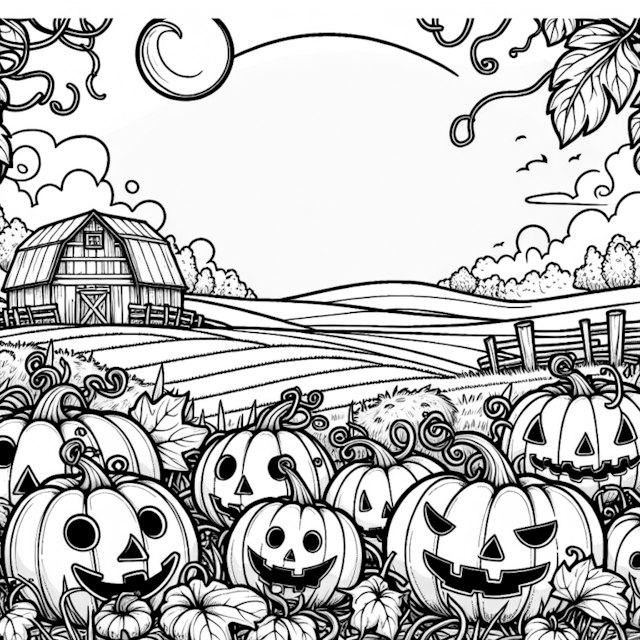 A coloring page of Halloween Pumpkin Patch Fun