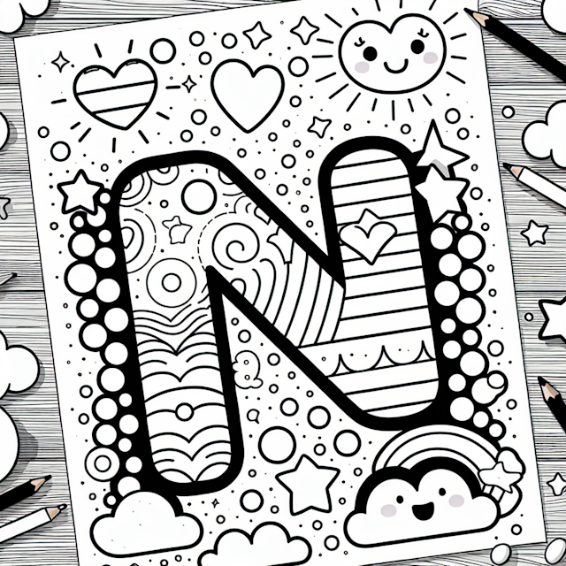 Happy Letter N Coloring Page
