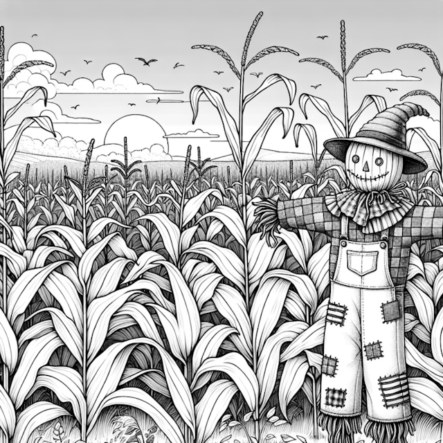 A coloring page of Harvest Time with Sammy the Scarecrow