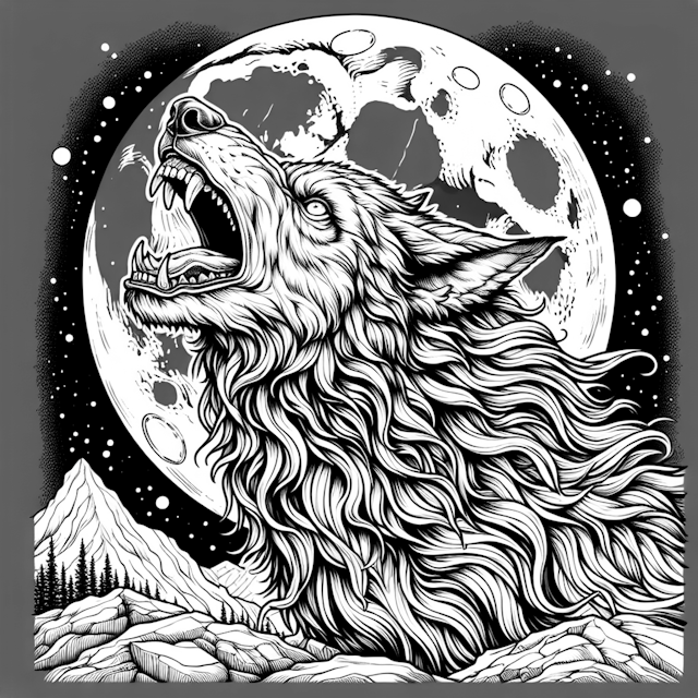 Howling Wolf Under the Full Moon