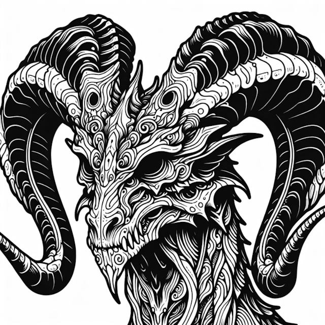 A coloring page of Intricate Demon with Ram Horns Coloring Page