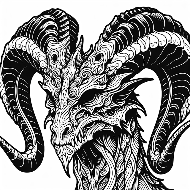 Intricate Demon with Ram Horns Coloring Page