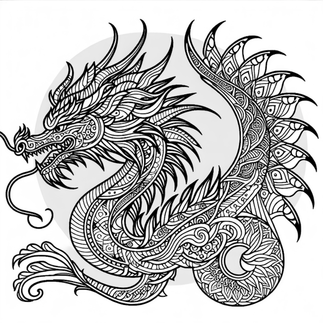A coloring page of Intricate Dragon Design Coloring Page