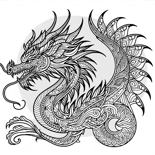 Intricate Dragon Design Coloring Page