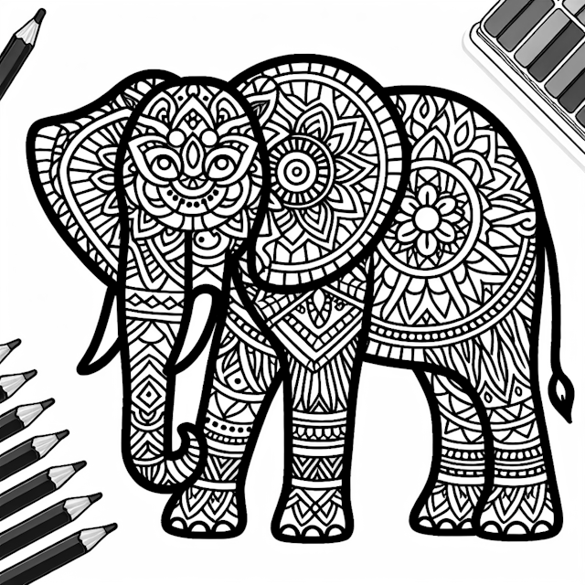 Intricate Elephant Mandala Coloring Page