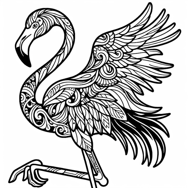 A coloring page of Intricate Floral Flamingo Coloring Page