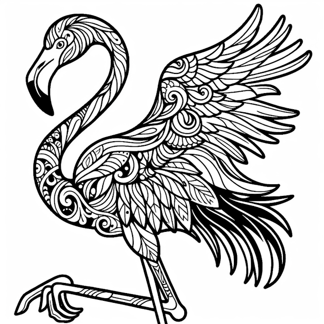 Intricate Floral Flamingo Coloring Page