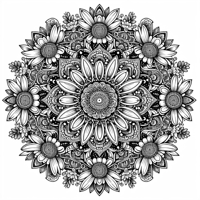 A coloring page of Intricate Floral Mandala Design