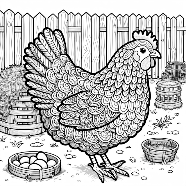 Intricate Hen in the Farmyard