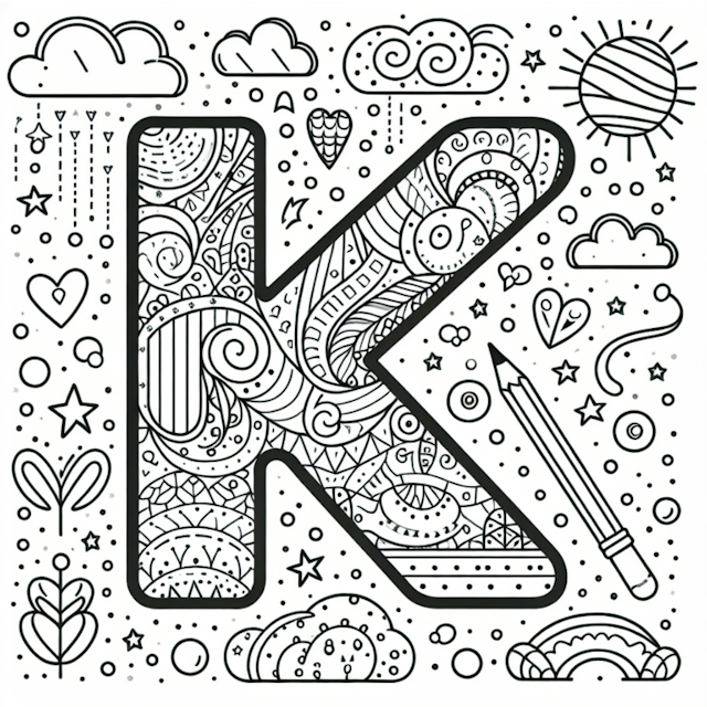 A coloring page of Intricate Letter K Coloring Fun