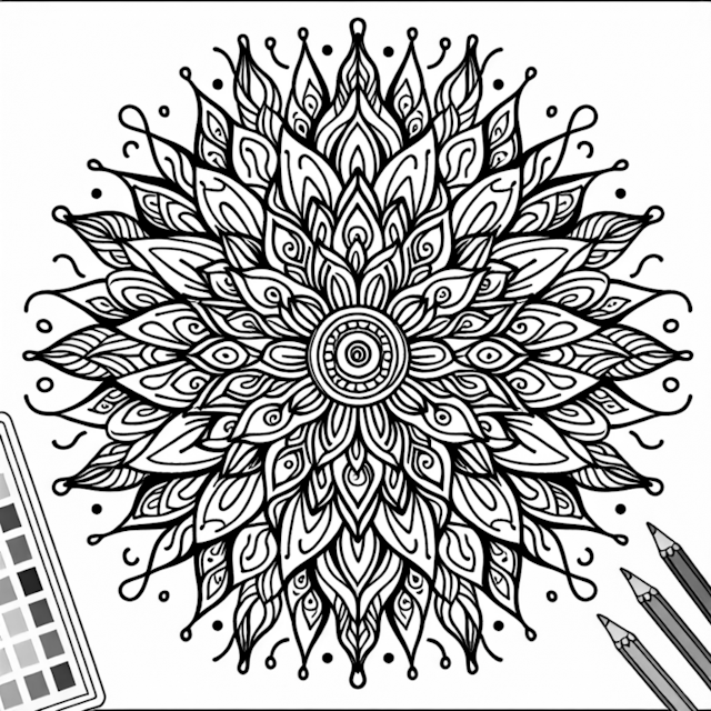 A coloring page of Sunflower Mandala