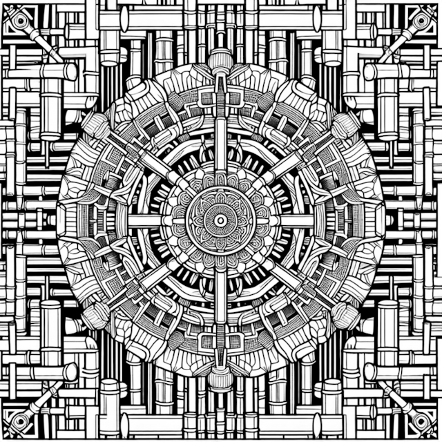 A coloring page of Intricate Mechanical Mandala