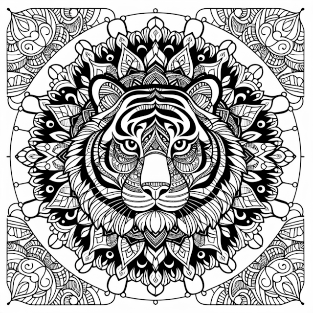 A coloring page of Intricate Tiger Mandala Coloring Page