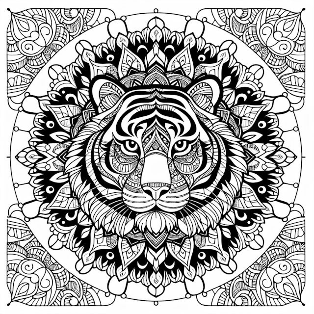 Intricate Tiger Mandala Coloring Page
