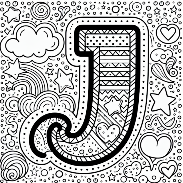 A coloring page of J is for Joyful Adventures Coloring Page