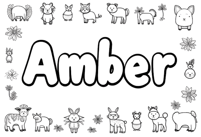 A coloring page of Amber’s Animal Friends Coloring Page