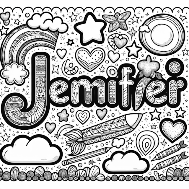 A coloring page of Jennifer’s Colorful Dreamland