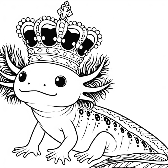 A coloring page of King Axolotl in His Royal Crown