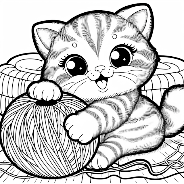 Kitty with Yarn: A Fun Coloring Adventure