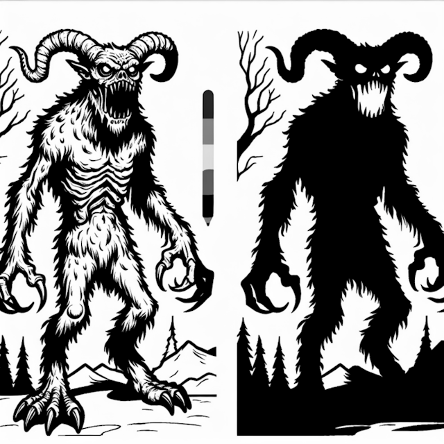 A coloring page of Krampus in the Wilderness Coloring Page