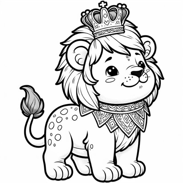 A coloring page of Leo the Little Lion King