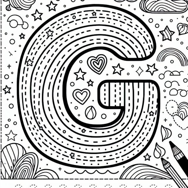A coloring page of Letter “G” Doodle Heaven Coloring Page