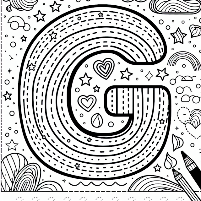 Letter “G” Doodle Heaven Coloring Page