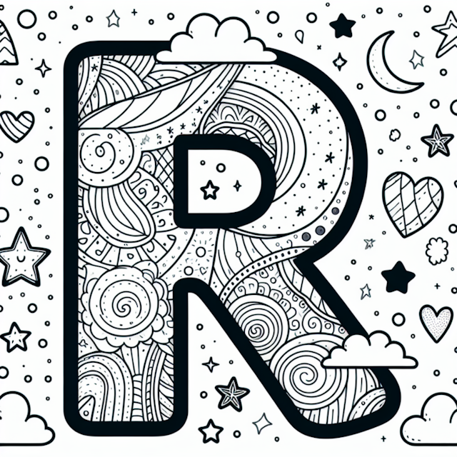 A coloring page of Letter R Doodle Coloring Page