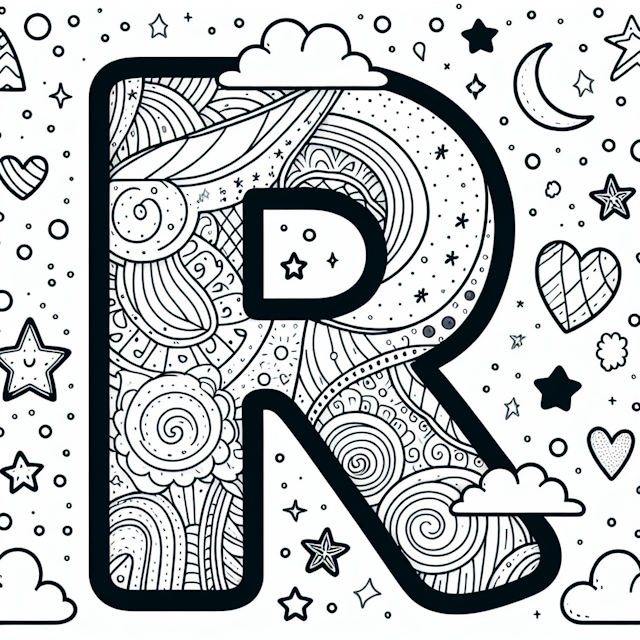Letter R Doodle Coloring Page