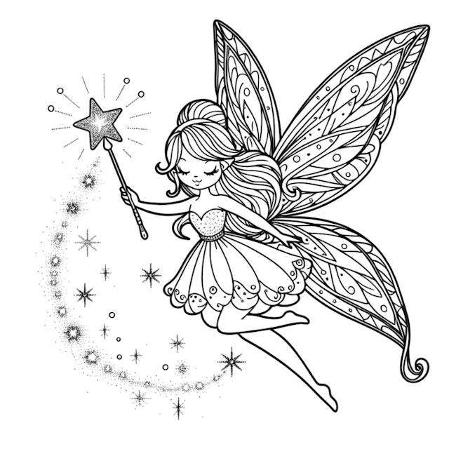 A coloring page of Magical Moments with Fairy Sparkle