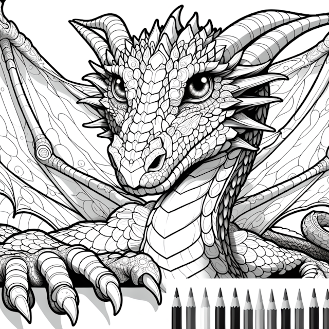 A coloring page of Majestic Dragon Coloring Adventure