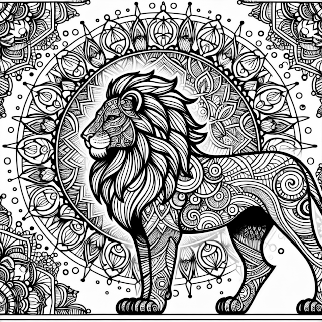 A coloring page of Majestic Mandala Lion Coloring Page
