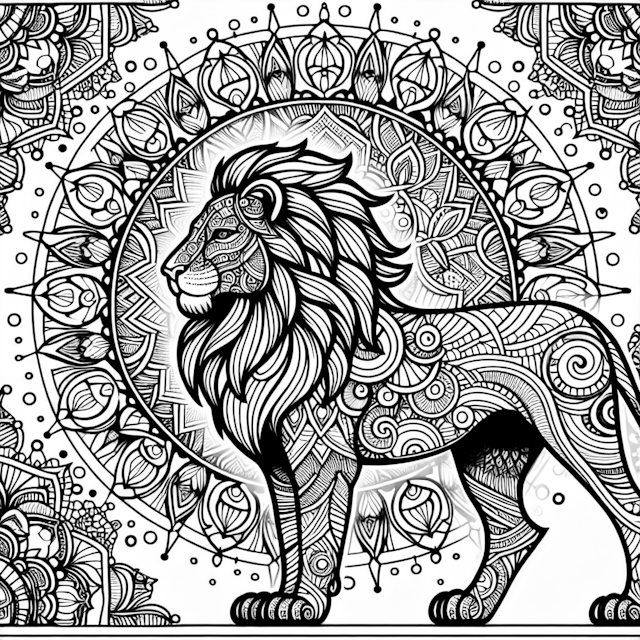 Majestic Mandala Lion Coloring Page