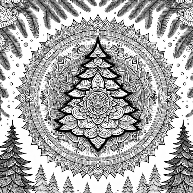 A coloring page of Mandala Christmas Tree Wonderland
