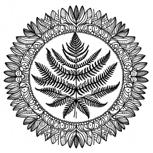 A coloring page of Mandala Fern Coloring Page