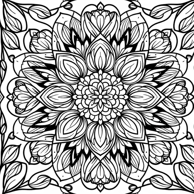A coloring page of Mandala Floral Art Coloring Page