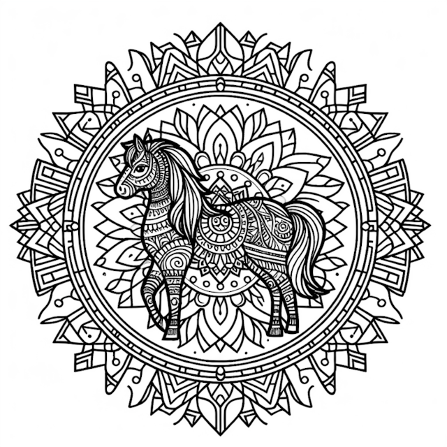 A coloring page of Mandala Horse Coloring Page