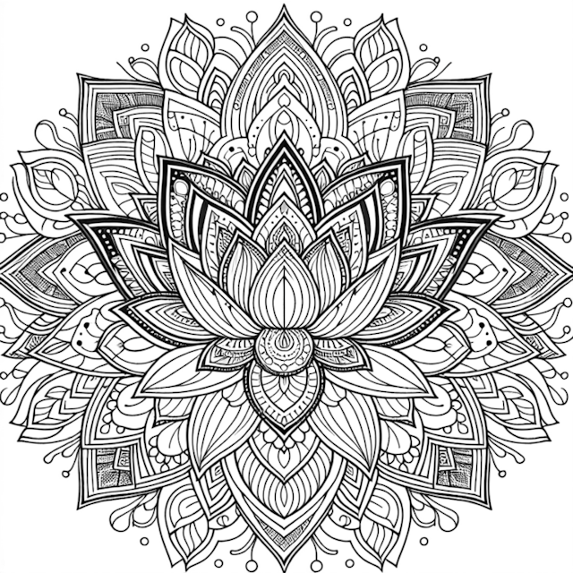 A coloring page of Mandala Lotus Bloom Coloring Page