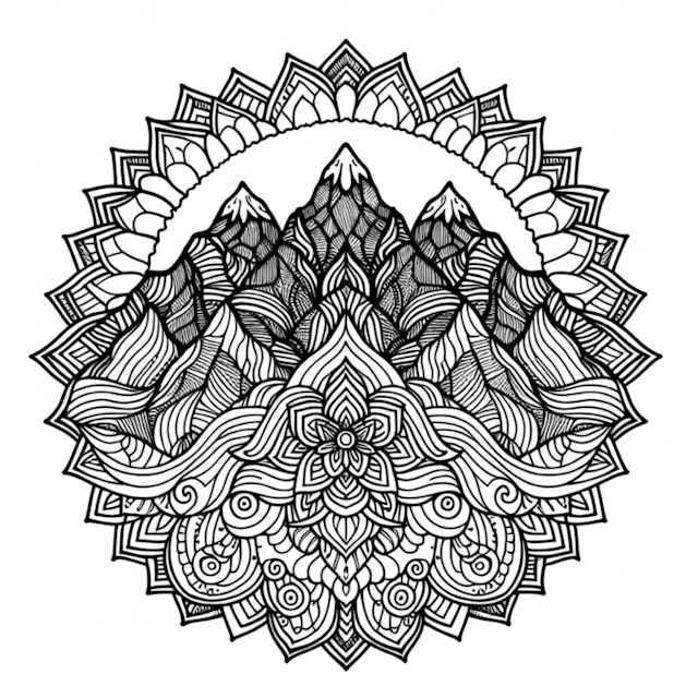 A coloring page of Mandala Mountains Coloring Page