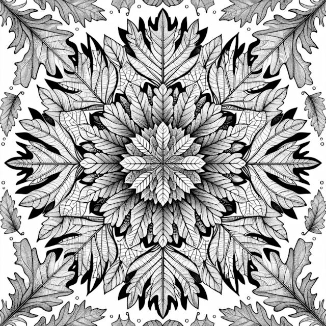 A coloring page of Mandala of Leaves Coloring Page