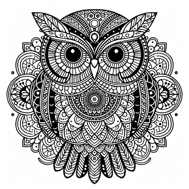 A coloring page of Mandala Owl Coloring Page