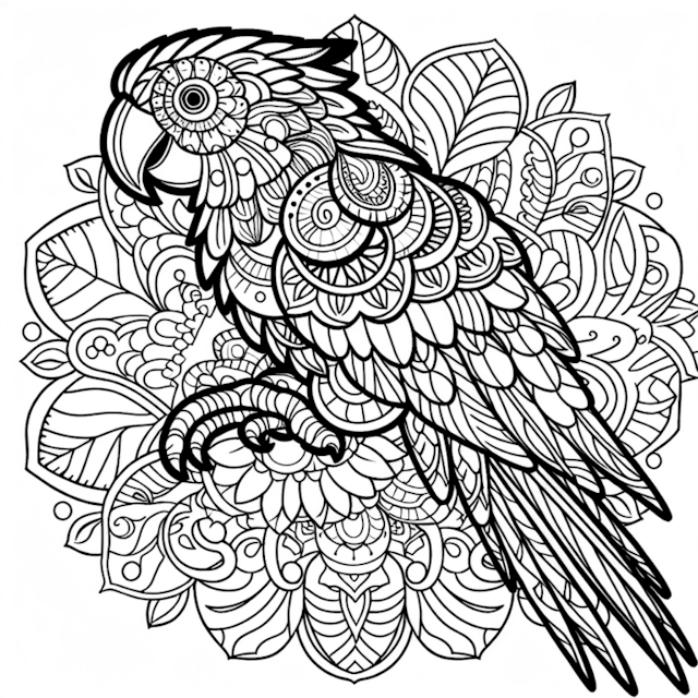 A coloring page of Mandala Parrot Coloring Page